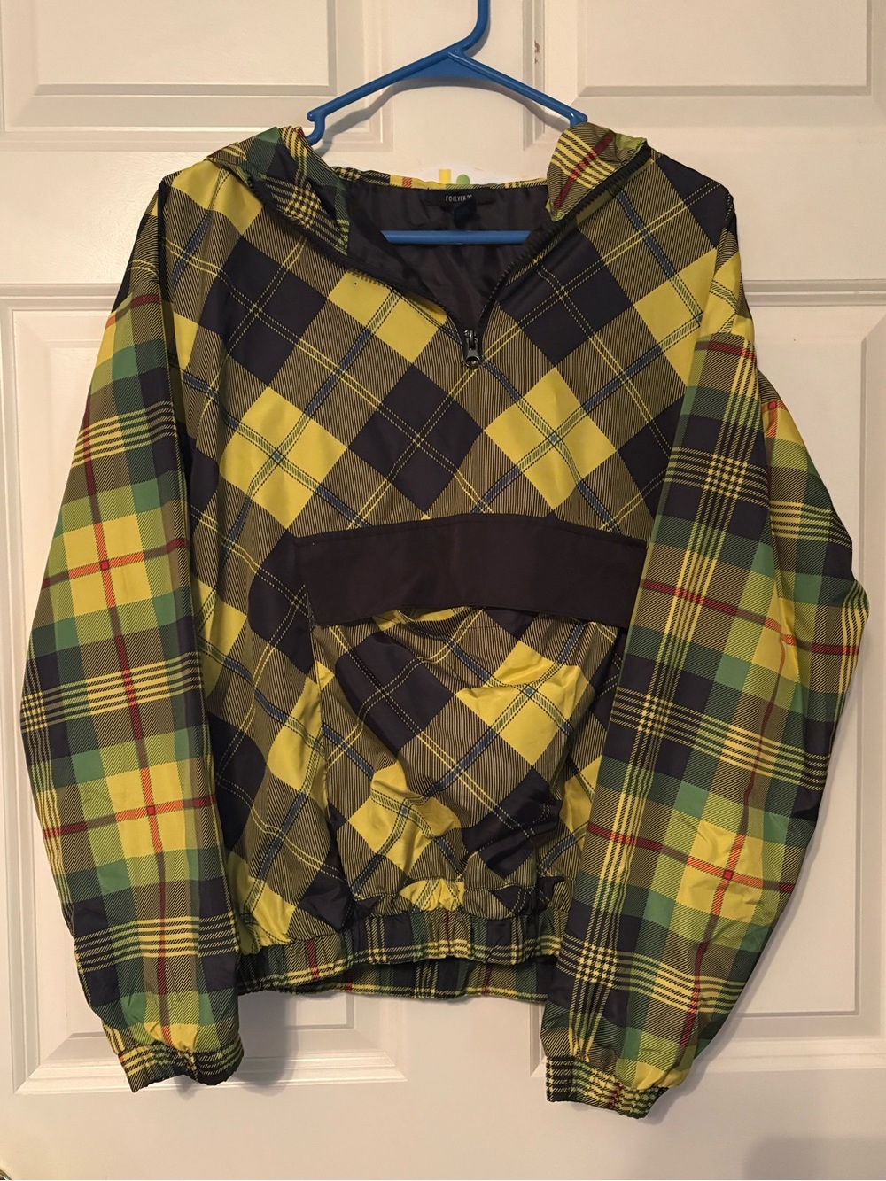 Forever21 Plaid 1/4-Zip Windbreaker Hoodie